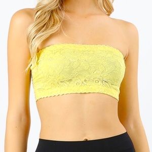 Lace Bandeau Strapless Bra Yellow